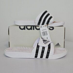 NWT adidas Adissage Slides Sandals White Black Stripe Mens Size 6 - Unisex